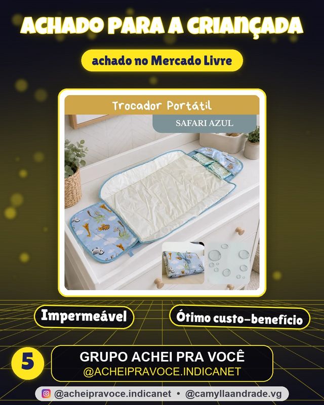 Trocador De Fralda Bebê Impermeável Dobrável Compacto Retrátil Toque Super Macio Luxo Lindas Estampas Safari azul