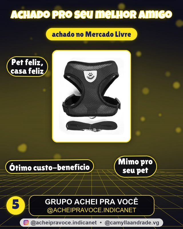 Coleira Peitoral Para Cachorro Pet Colete Refletivo + Guia Cor Preto Top Reflexível Tamanho da coleira M