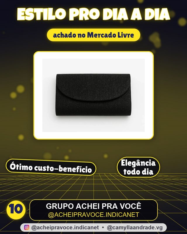 Bolsa Clutch para Festa Brilho e Glitter Feminina com Alça Removível Preta