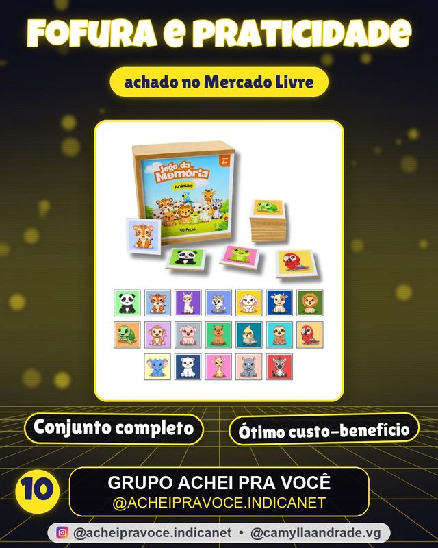 Jogo Da Memória Animais 40 Peças Brinquedo Educativo Infantil Em Madeira Mdf