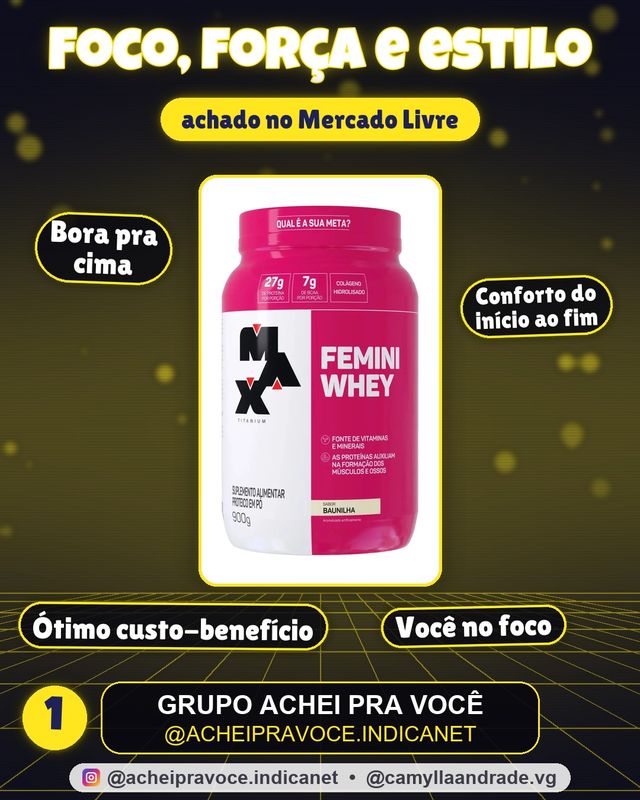 Whey Protein 900g Femini Whey Protein Max Titanium Baunilha Proteína e Colágeno