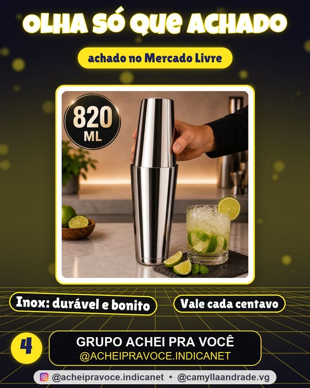 Coqueteleira Boston Profissional 820ml Kit 2 Peças Aço Inox Shaker para Drinks Caipirinha Coquetéis Barman Bartender Bar Festa Sólar