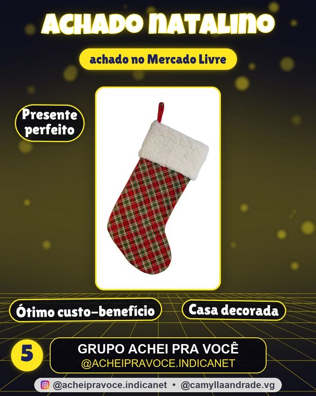 Meia Bota Xadrez Papai Noel Neve Árvore De Natal 51cm Meia De Natal Xadrez