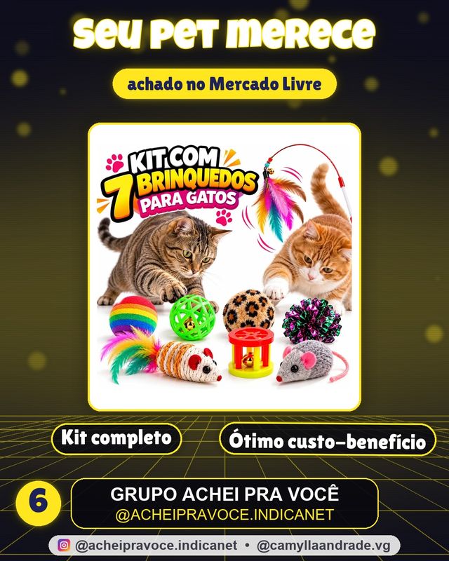 Kit 7 Brinquedos Interativos Para Gato Com Varinha Diversão
