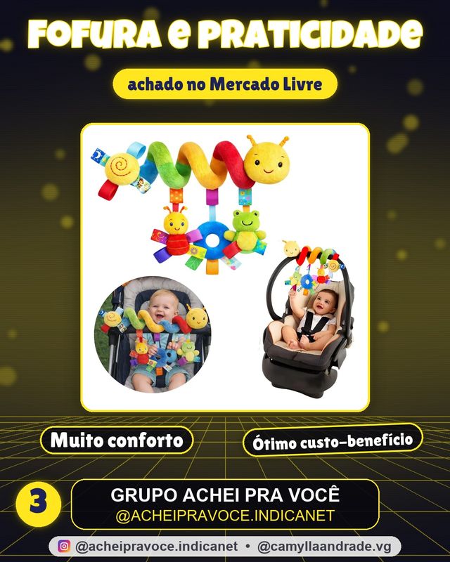 Móbile Centopeia Em Espiral Bebe Para Carrinho, Berço Com Chocalho Multisensorial 1ª Infância Bebê Conforto Marca D Dose