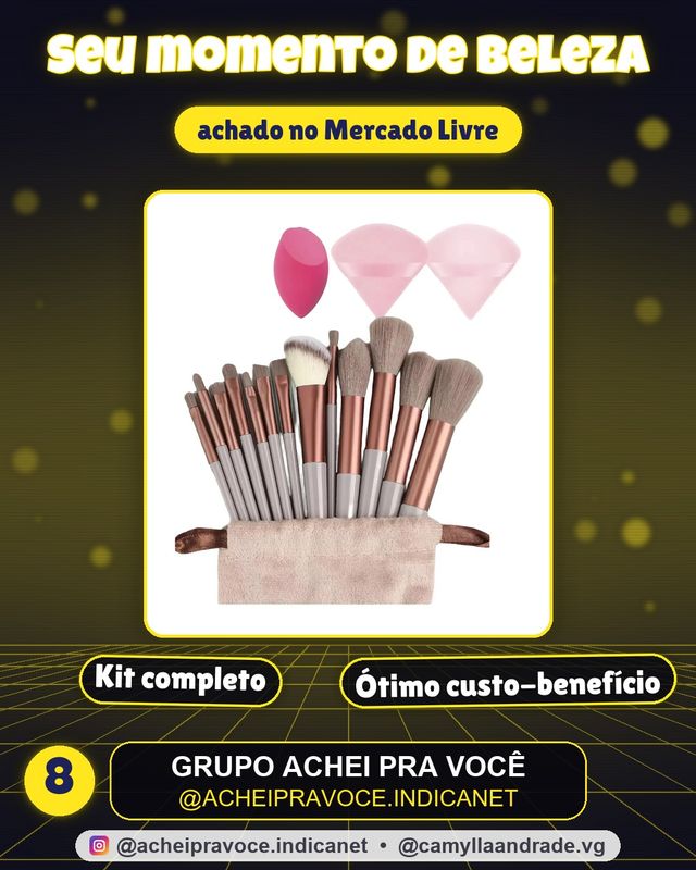 Pincel Maquiagem Kit 13 Peças Profissional Estojo Esponjas Marrom