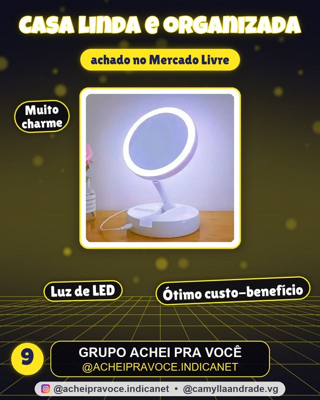 Espelho Dobrável Maquiagem Dupla Face Aumento 10x Led E Organizador Linha House Branco