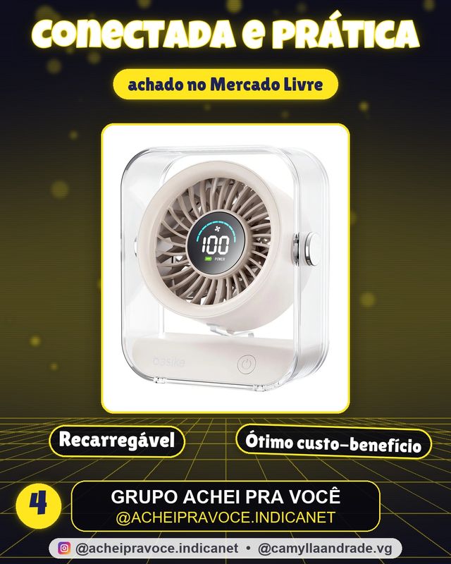 Mini Ventilador Portátil Basike de 3 Velocidades Recarregável com USB