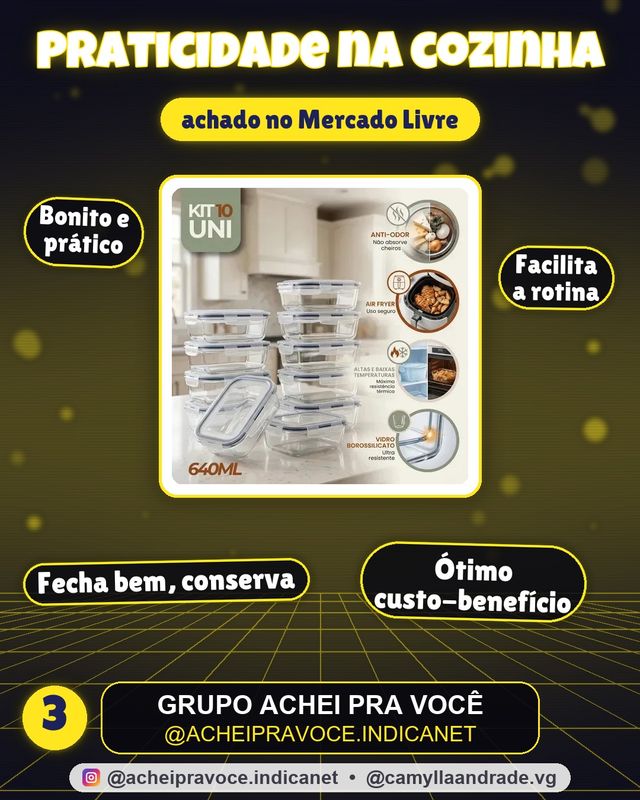 Kit 10 Potes Vidro Hermetico Vai Ao Forno Microondas 640ml Marmita Hermético Freezer Fitness Rishon