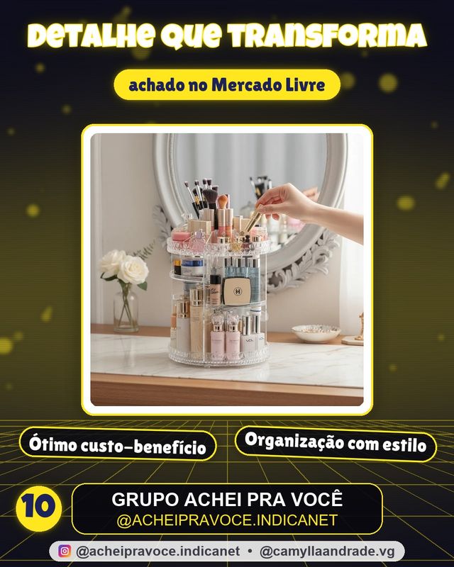 Organizador De Maquiagem Giratório 360° Em Acrílico Transparente Com Prateleiras Ajustáveis EPS-2577 Epsilon