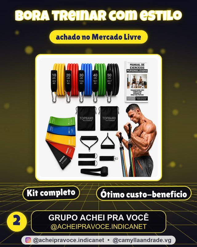 Kit 18 Itens Esportivos Para Treino Em Casa Academia Fitness Funcional Com Elásticos Extensor Puxadores Faixas Elásticas Mini Band P/ Exercícios Ginástica Fisioterapia - Topsand Activewear