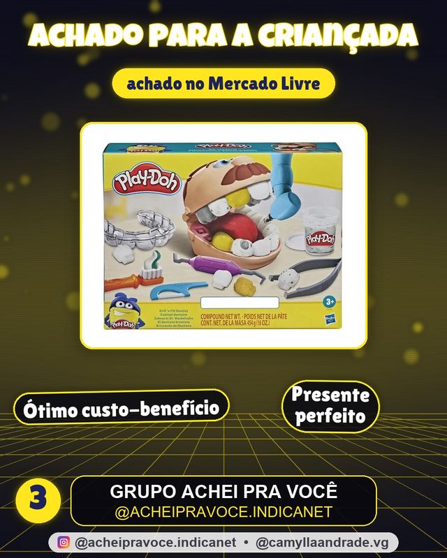 Massinha de Modelar Infantil Brincando de Dentista, Play-Doh - Conjunto de Brinquedo com 9 Acessórios e 6 Potes - A partir de 3 Anos