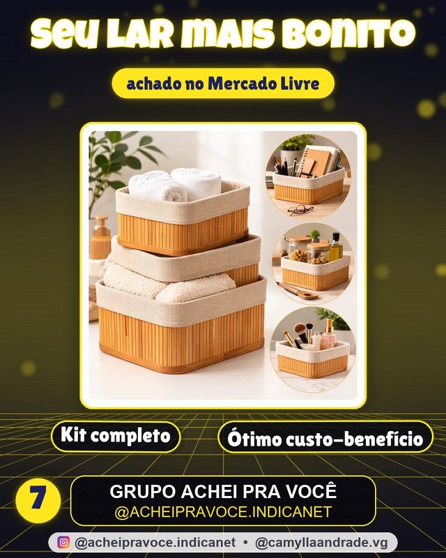 Kit 3 Cestos Organizadores de Bambu Retangulares com Forro Lavável Multiuso Organizar Casa Banheiro Cozinha Guarda-Roupa Lavanderia Armazenamento de Objetos - Nany Pink