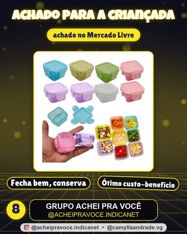 Kit 6 Potes Potinho Papinha Hermético Comida Bebe Molho Colorido