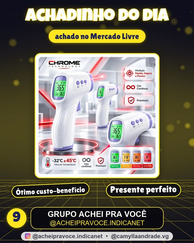Termômetro Infravermelho Sem Contato Digital Medição Rápida Alta Precisão Display Lcd Memória Alarme Sensor Chrome Technology