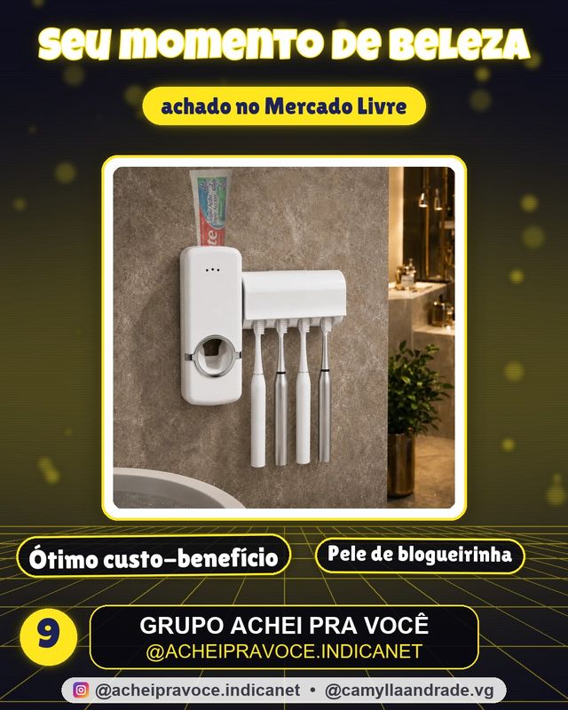 Dispenser Creme Dental Porta Escova Suporte Porta Escova De Dentes Para 5 Escovas Premium Sagatini