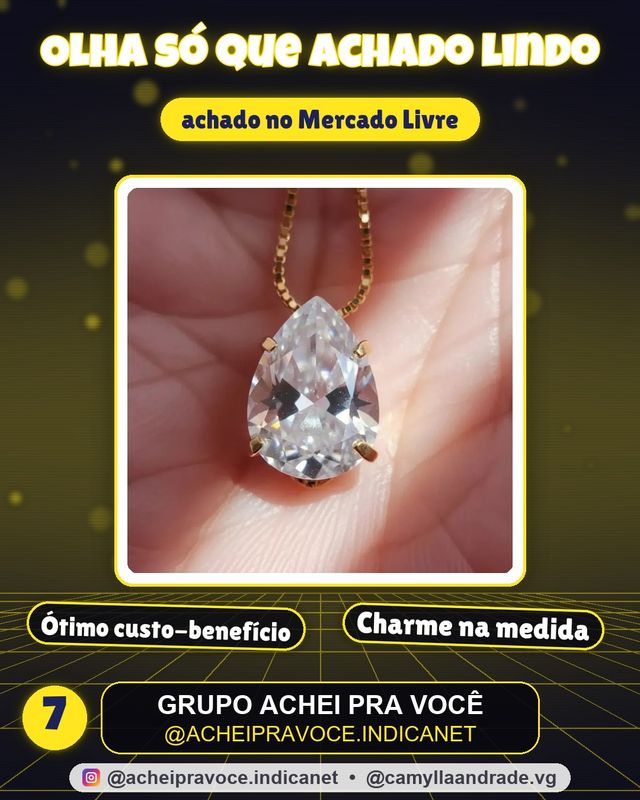Colar folheado ouro 18k ponto de luz gota cristal