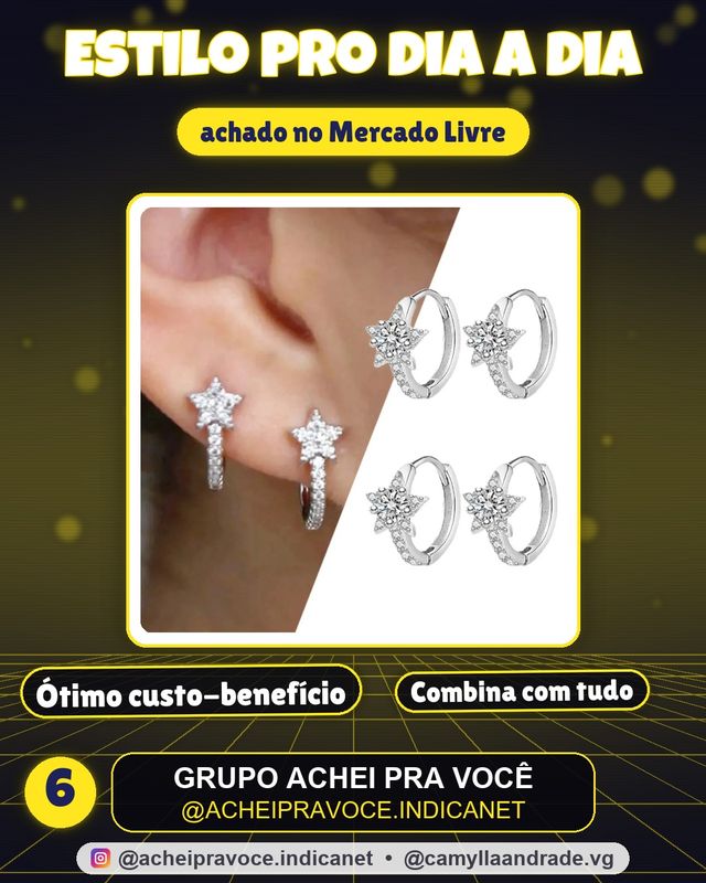 Brinco Argola Estrela Cravejado Prateado para Mulheres