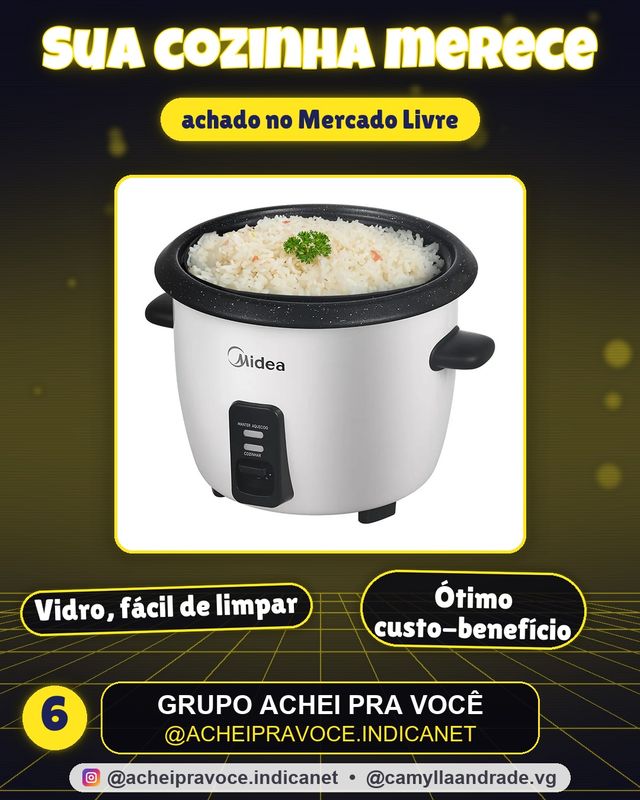 Panela De Arroz Elétrica Midea 7 Xícaras Cozimento Á Vapor Com Tampa De Vidro