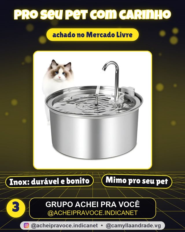 Bebedouro Fonte Agua Inox Gato Bomba Filtro 3.2l Silencioso Prateado