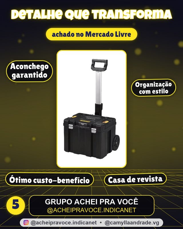 Maleta Caixa Ferramentas Rodas Carrinho Dewalt Organizador