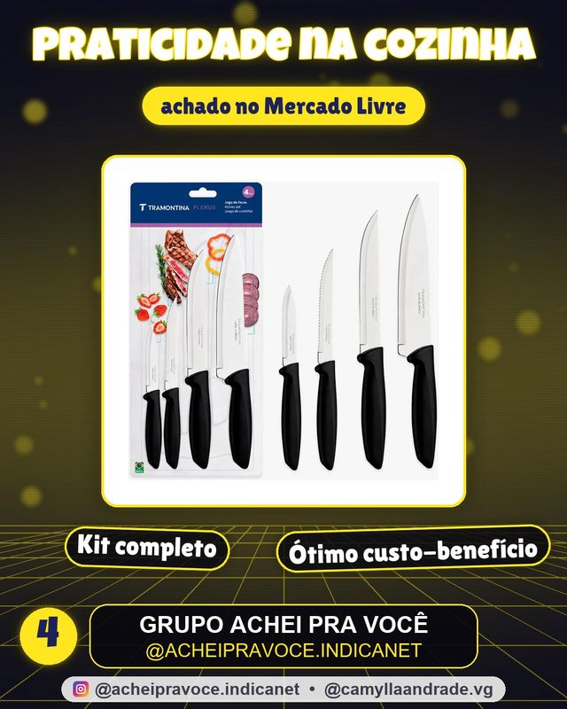 Jogo Facas Tramontina Kit Conjunto Faca Cozinha Churrasco 4p