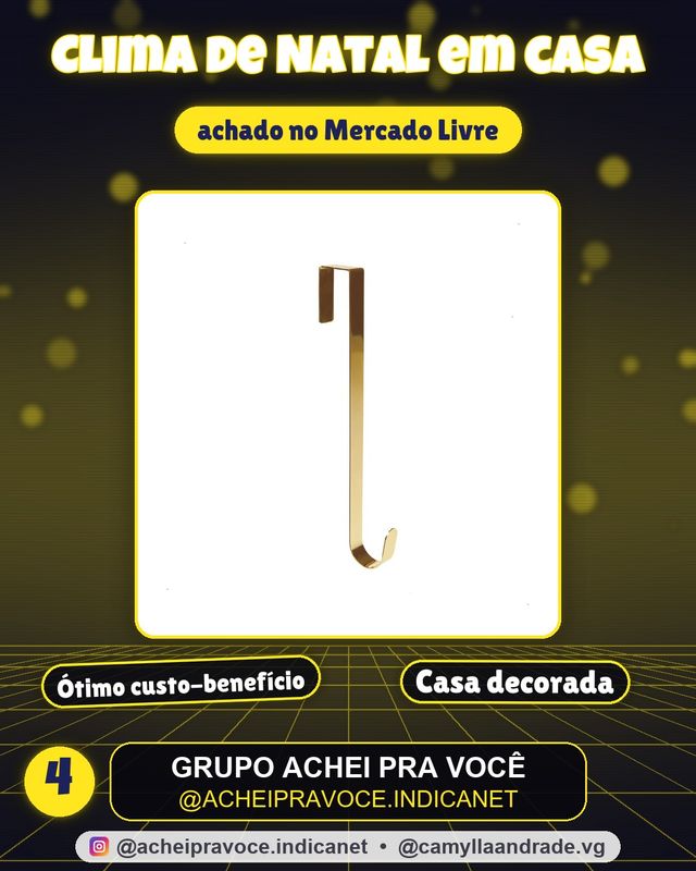Gancho Suporte Guirlanda Básico Liso Ouro 38cm Natal
