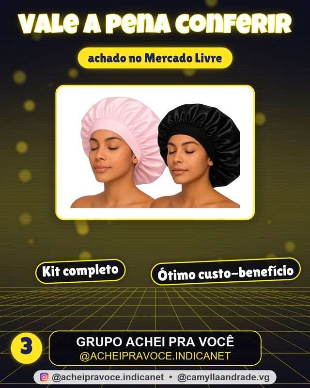Kit 2 Touca De Cetim Com Faixa Anti Frizz Hidratação Luxo Rosa/preto Cetim Simples