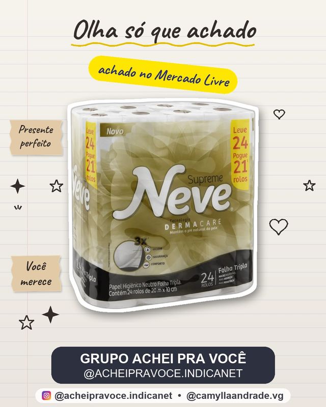 Papel Higiênico Supreme Folha Tripla 24 Rolos Neve Folha Tripla