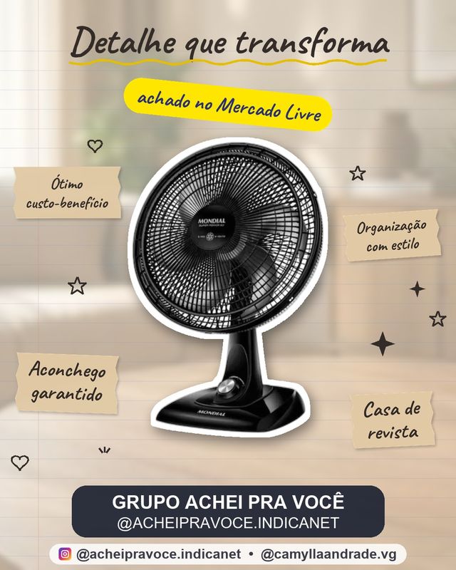 Ventilador de Mesa Mondial Super Power 40cm 6 Pás VSP-40-B 127V Preto/Cinza