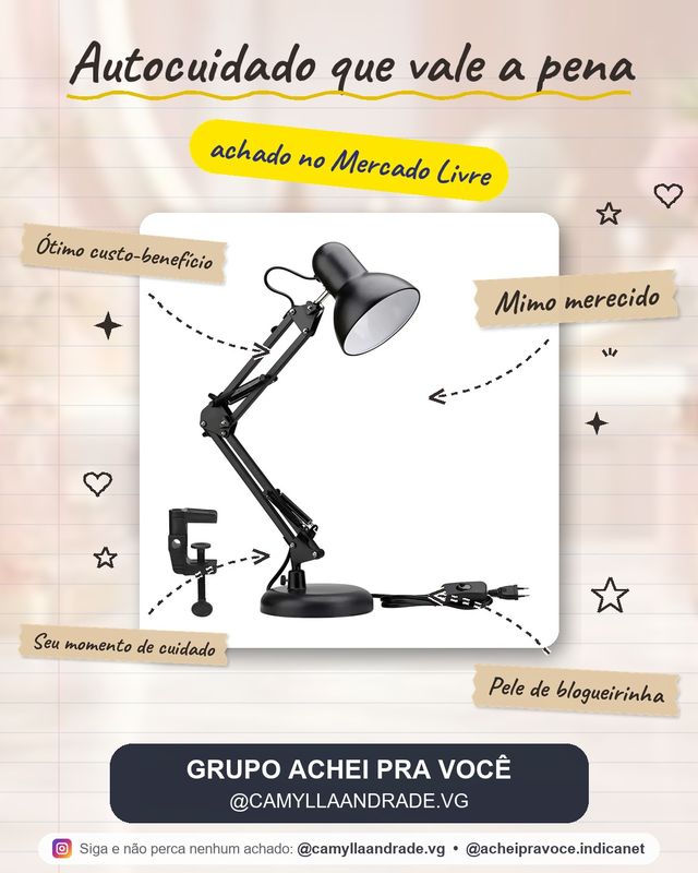Luminária De Mesa Dapon Articulada Abajur Modelo Pixar Com Base e Garra Cor Preto