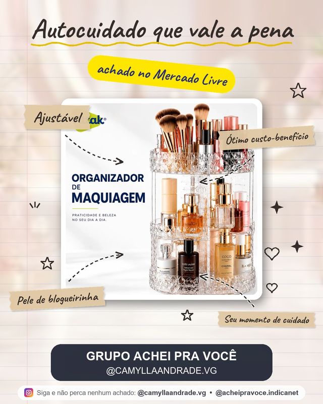 Vittak Organizador Maquiagem Cosméticos Batom Acrílico Giratório 360º Ajustável