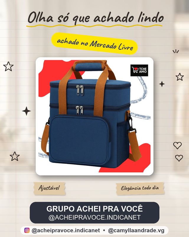 Bolsa Térmica Marmita Tche Amo 13.5 L Alça Transversal Ajustável Removível 2 Compartimentos Organiza Conserva Seus Alimentos Quente ou Frio Cor Azul