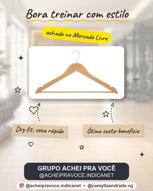 Cabide de Madeira para Camiseta Dry Fit, com Estrutura Reforçada e Gancho Giratório