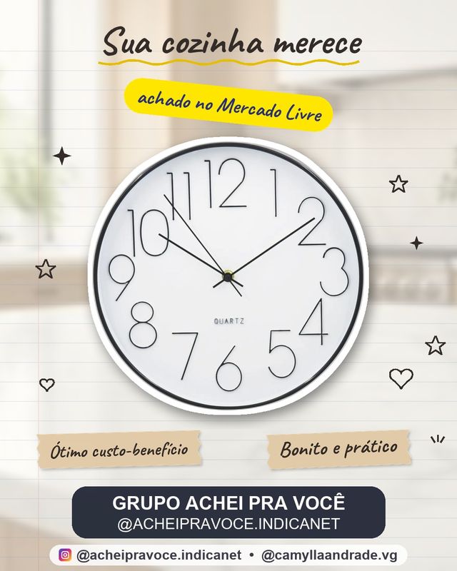 Relógio De Parede 30cm Para Cozinha, Sala - Preto E Branco