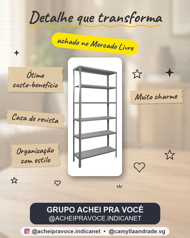 Estante Armário Prateleira de Aço 6 Bandejas Organizador Galvanizada Suporta 150kg 190cm x 90cm x 28cm