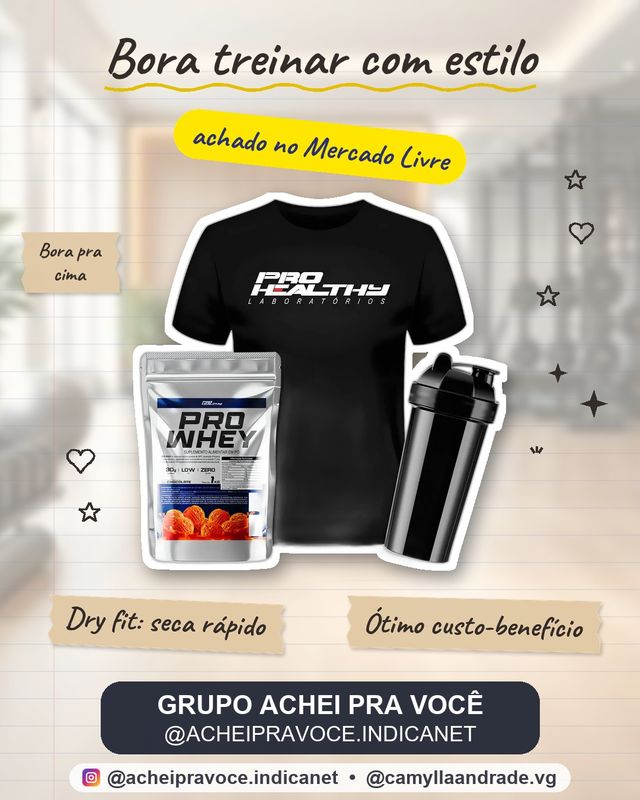 Kit Whey Protein Concentrado para Treino com Camiseta Dry Fit e Coqueteleira