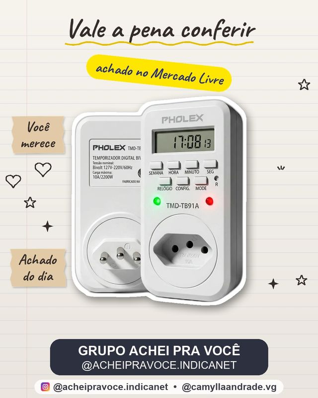 Temporizador Timer Digital Lcd Programável Tomada Bivolt Pholex