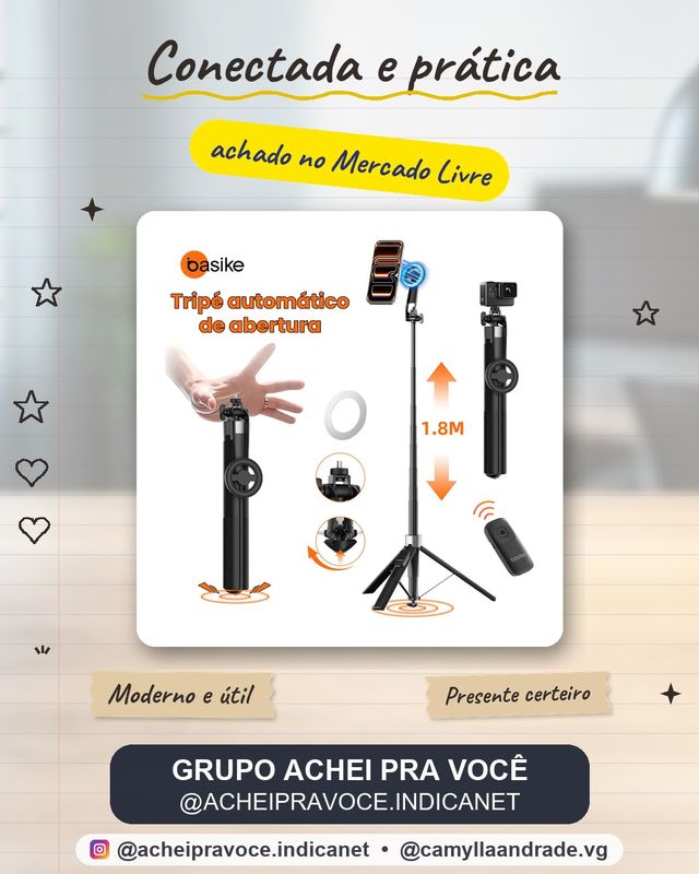 Basike 1.8m Tripé Magnético Autoabre, Tripé Celular Universal portatil com Controle Remoto Bluetooth, anel magnético adesivo E Rosca 1/4, Bastão De Selfie para Celular,Câmera E Gopro