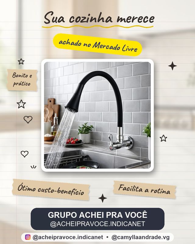 Torneira Gourmet Cozinha Pia Flexível Móvel 2 Jatos Parede Cor Preto