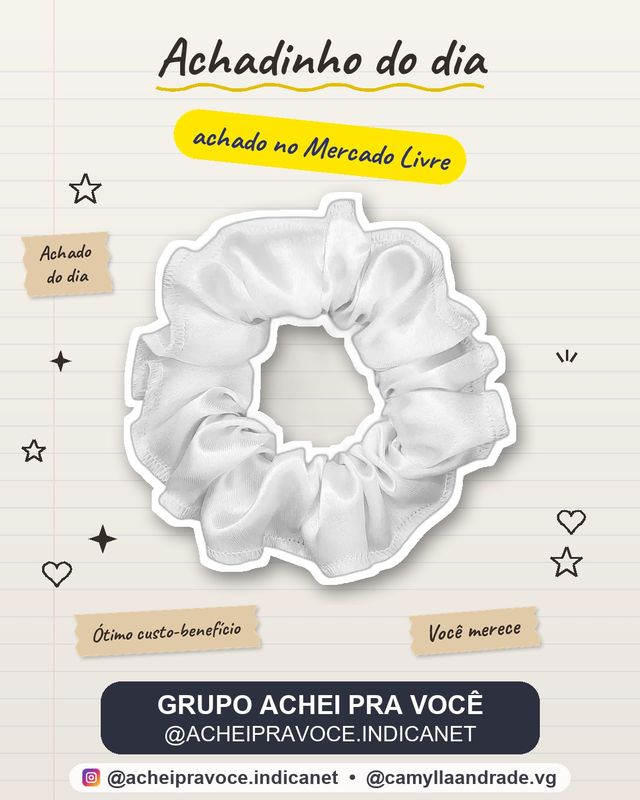 20 Xuxinhas Atacado Frufru Scrunchie Rabicó Cetim Antifrizz Cor Branco