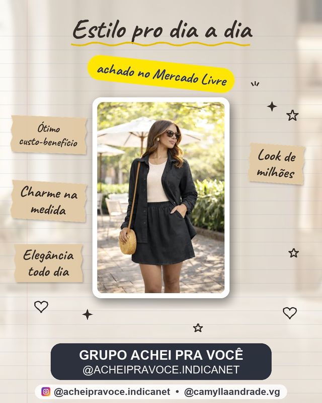 Conjunto Feminino Camisa Manga Longa Com Short Saia Preto