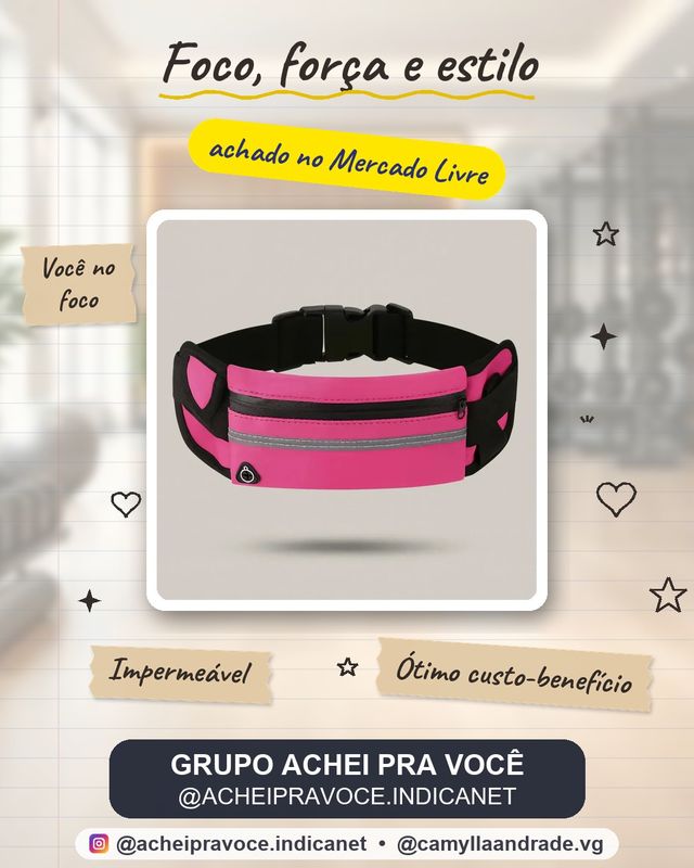 Pochete Slim Impermeável Porta Celular e Documentos Para Treino Academia Caminhada Fitness Ajustável Cor Rosa Lemon Shark