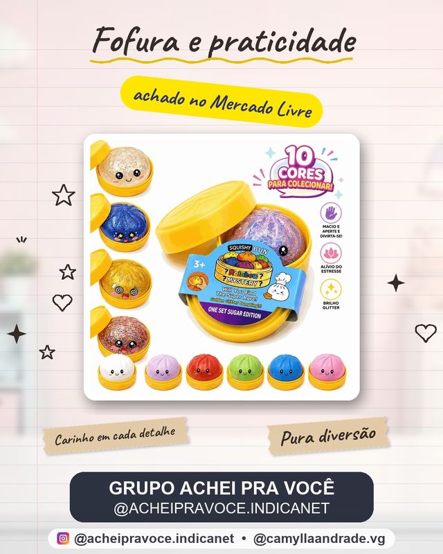 Squishy Dumpling Bolinho Surpresa Antiestresse Antistress Sensorial Macio Fidget Kawaii Viral TikTok Brinquedo de Apertar Colecionável Cestinha Cor Sortida Pãozinho Baozi