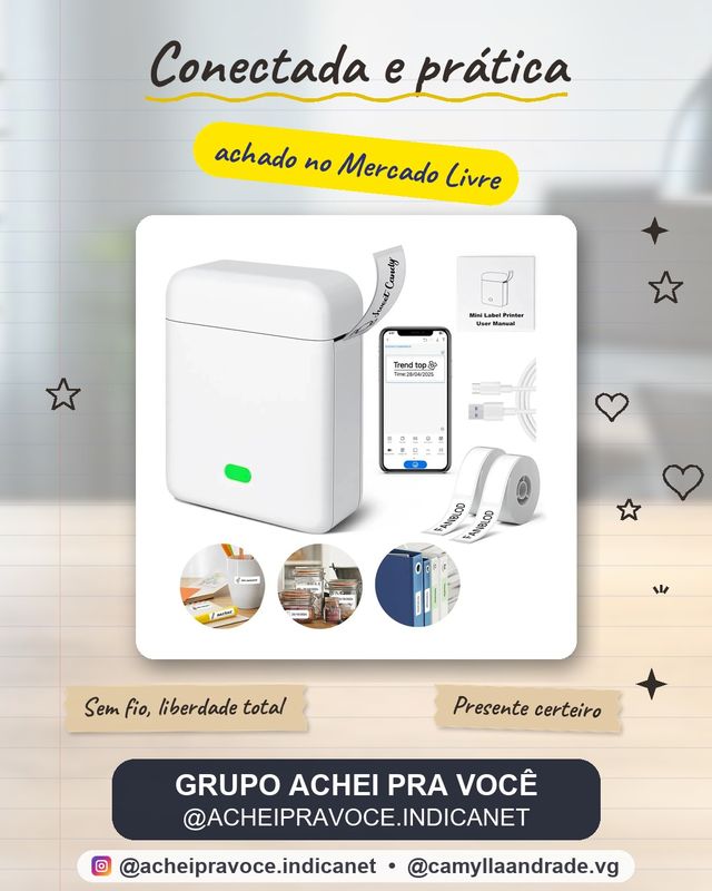Mini Impressora Térmica Portátil De Etiquetas Adesivas Bluetooth Recarregável Usb Rotulador Eletrônico Para Organização Doméstica Escolar E Escritório Branco 2 Rolo