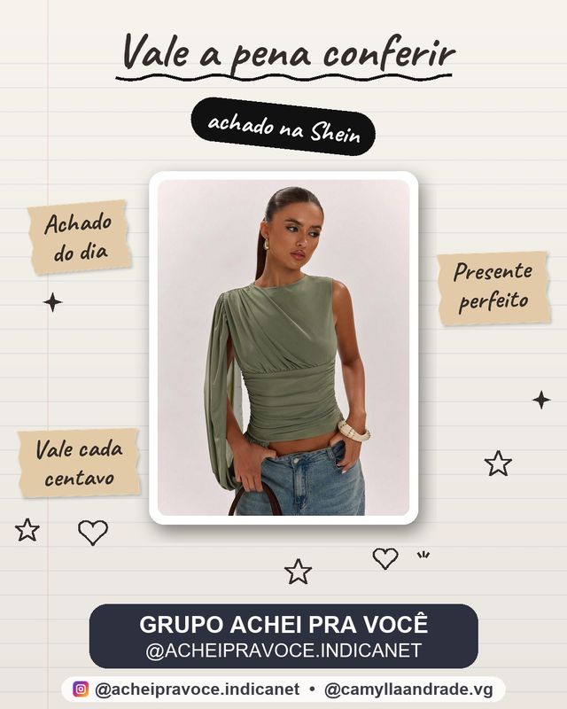 Top Feminino Verde Oliva Ombro Assimétrico SHEIN BAE