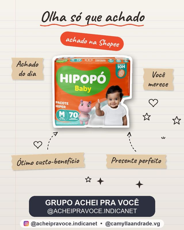 Fralda Hipopó Baby Mega Pacotão P-80 M-70 G-60 XG-50 XXG-50 XXG-40 PACOTE HIPER