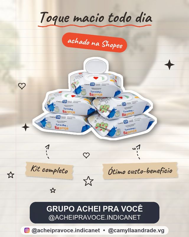 Kit 5 Toalhas Umedecidas Turminha da Bagunça 120 Folhas com Tampa Lenço Umedecido