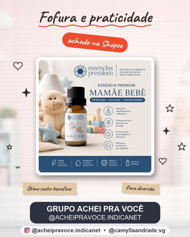 Essência Mamãe Bebê Para Umidificador Difusor Aromatizador 15ml a Base de Água