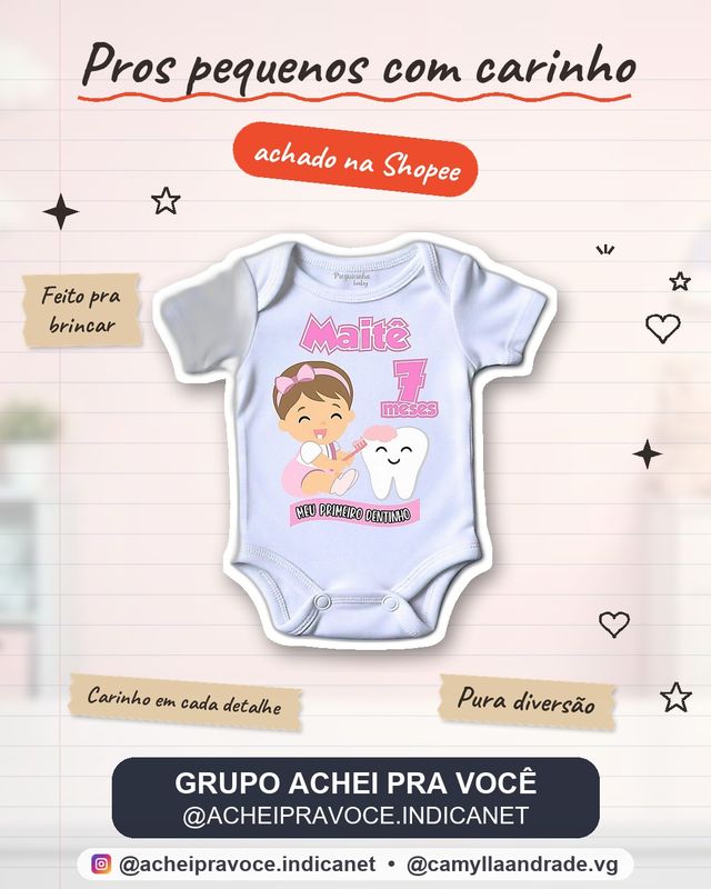 Body Bebê Personalizado Meu primeiro dentinho temático dente com nome e mês